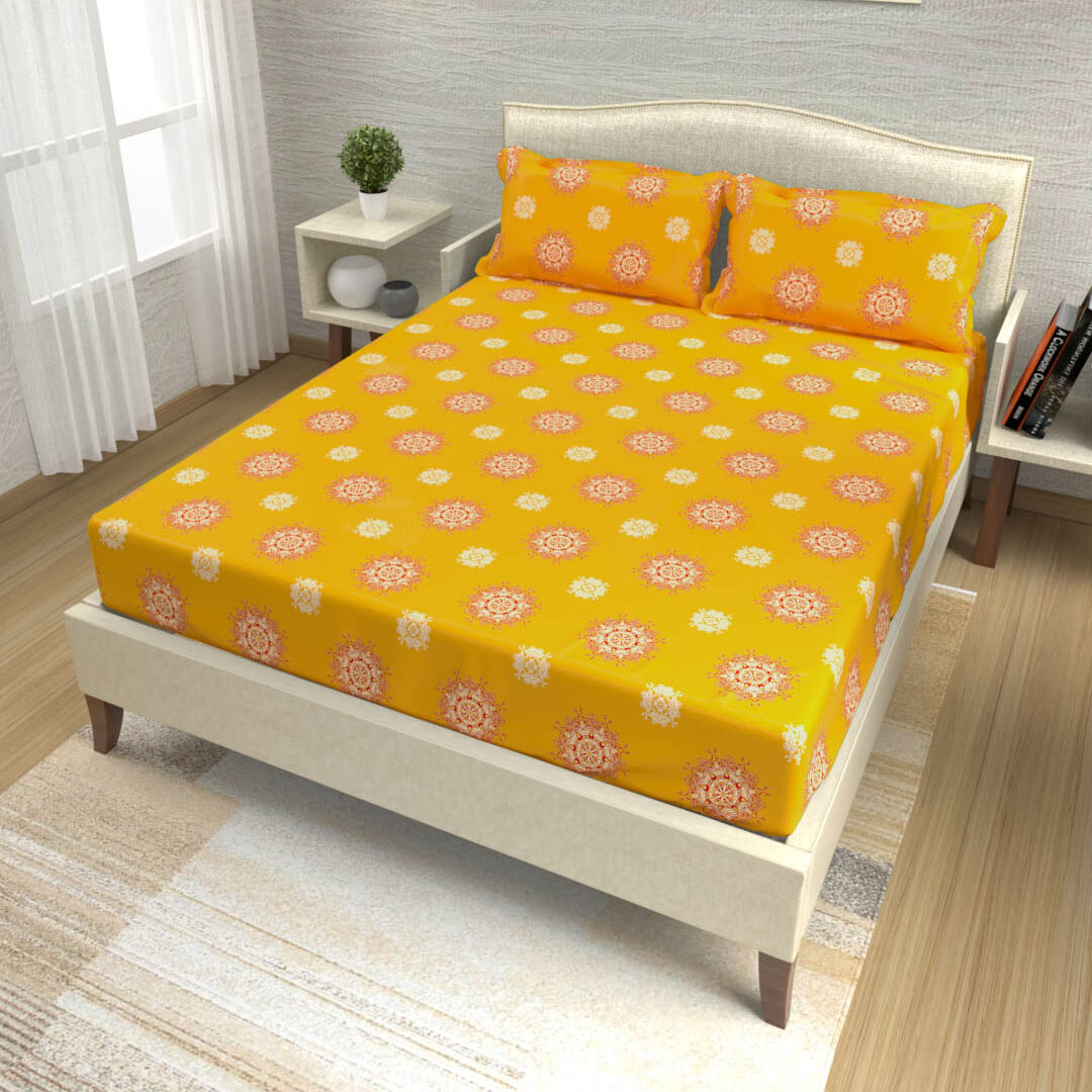 buy chrome yellow mandala cotton double bed bedsheets online – side view