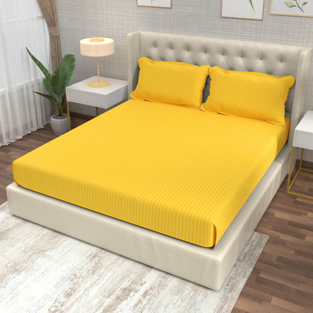 buy golden yellow super king size cotton bedsheets online – side view