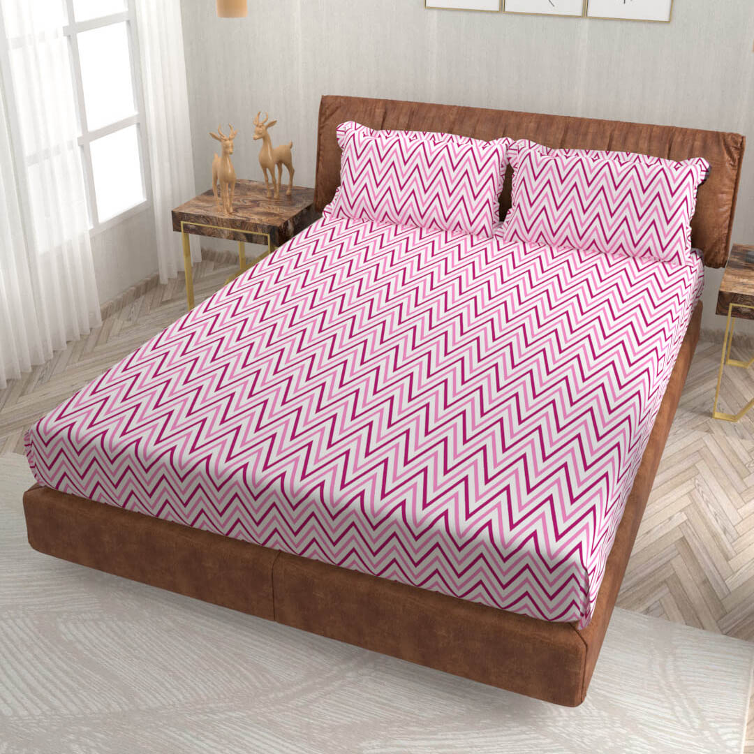 buy zig zag blush pink super king size cotton bedsheets online – side view