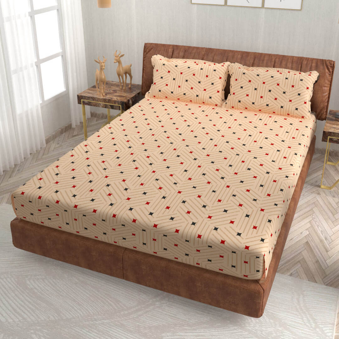 buy pastle orange geometric super king size cotton bedsheets online – side view