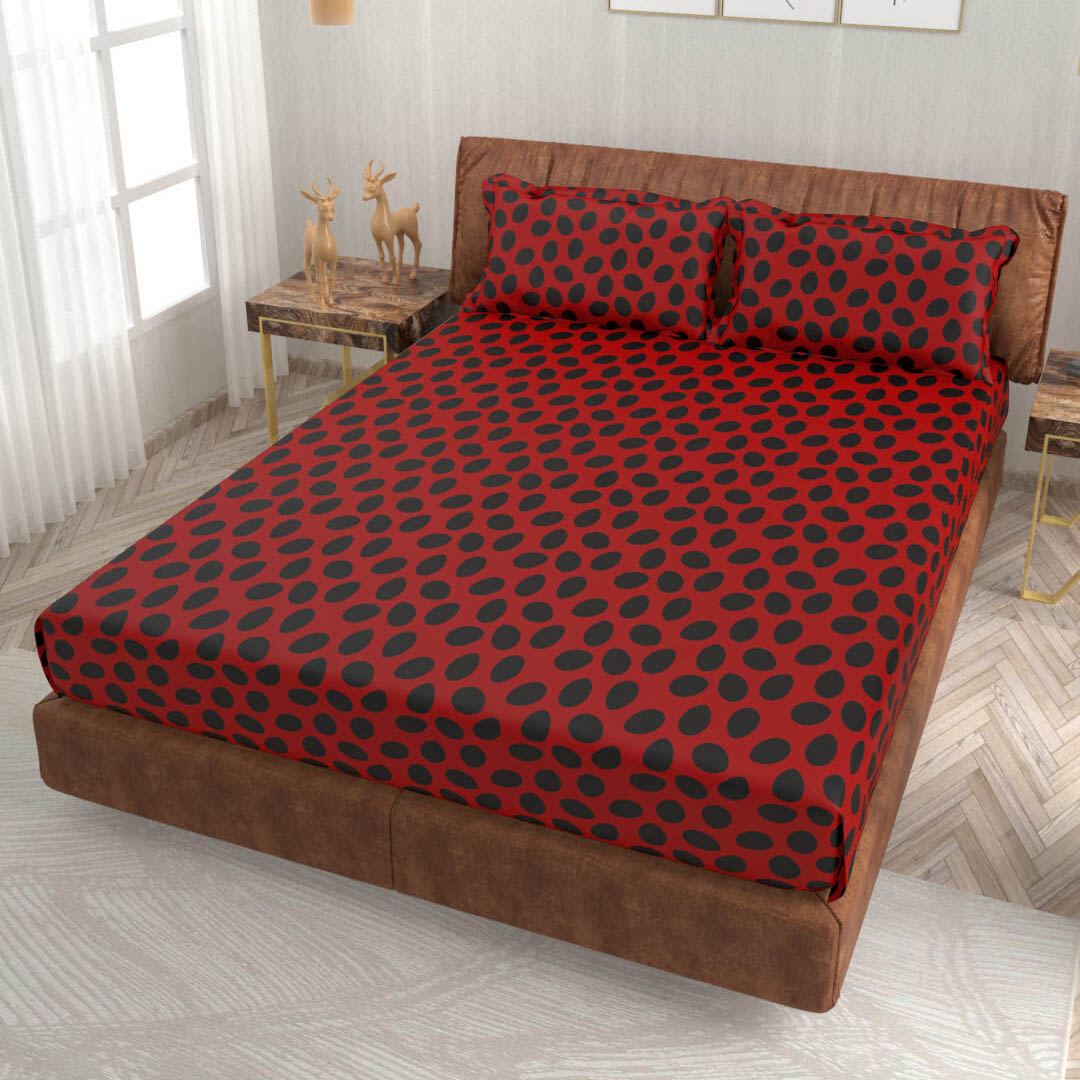 buy red and black polka dot super king size cotton bedsheets online – side view