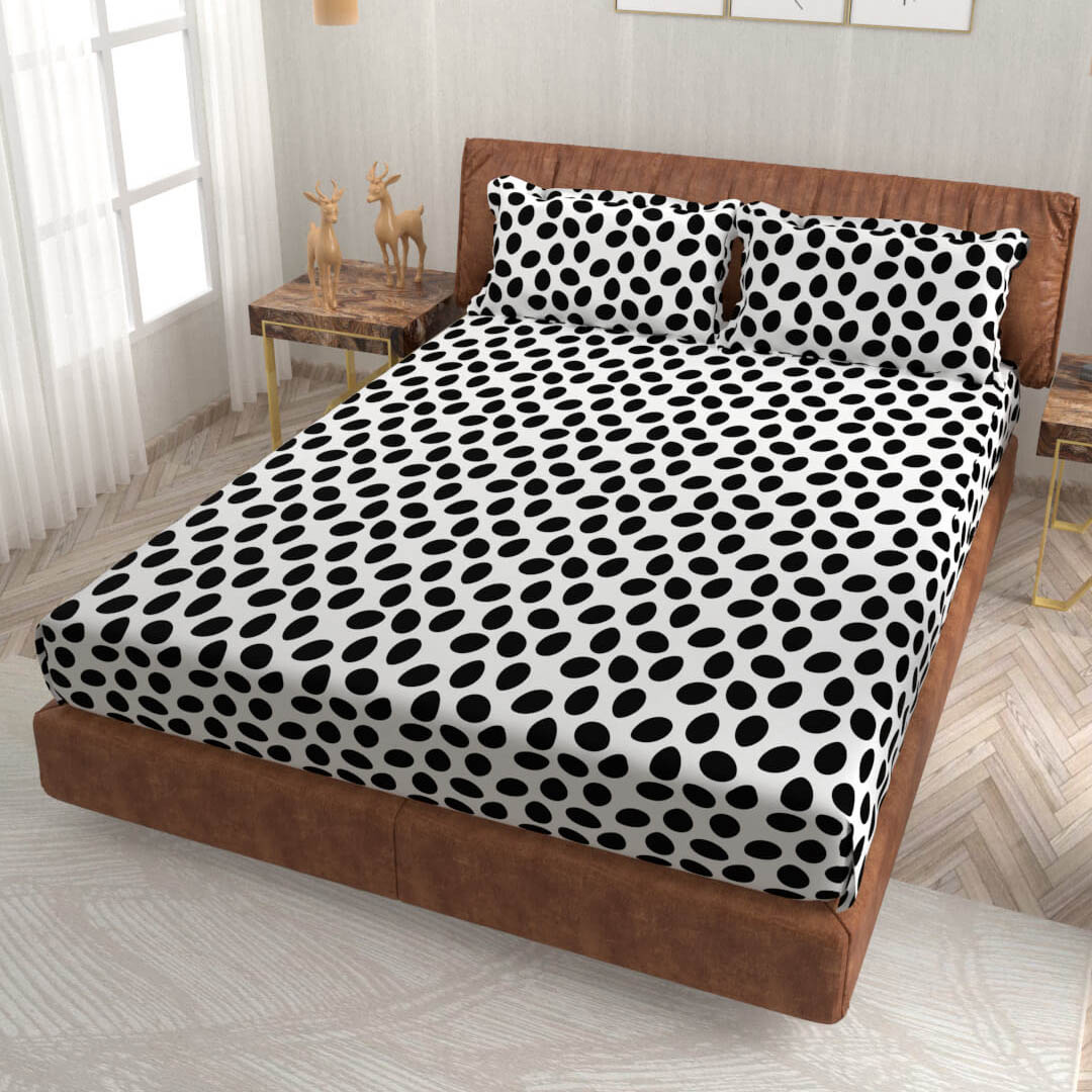 buy black and white polka dot super king size cotton bedsheets online – side view
