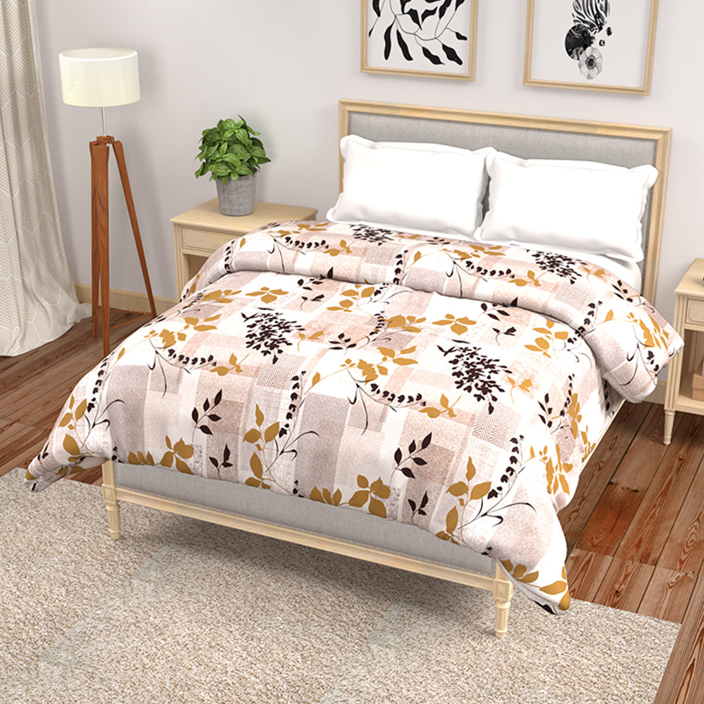 buy beige leaf reversible comforter online – side view