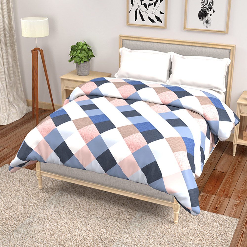 buy blue checkered reversible comforter online – side view