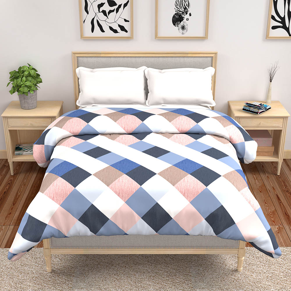 buy blue checkered reversible comforter online – side view